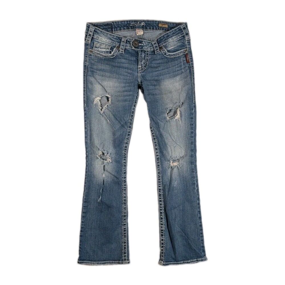 Silver Jeans Tuesday Bootcut Womens 30 Blue Denim Pants Ripped Distressed 30x29